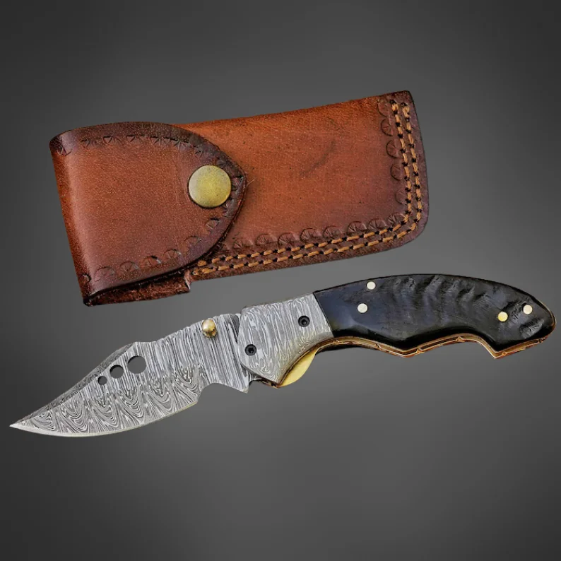Custom Damascus Pocket Knife- Stag Horn Handle